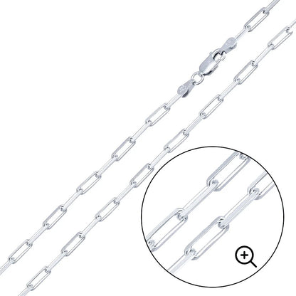 Solid 925 Sterling Silver Paperclip Chain, Diamond Cut Flat Edge Link Necklace for Men & Women, Premium Solid Silver Link Chain for Charms