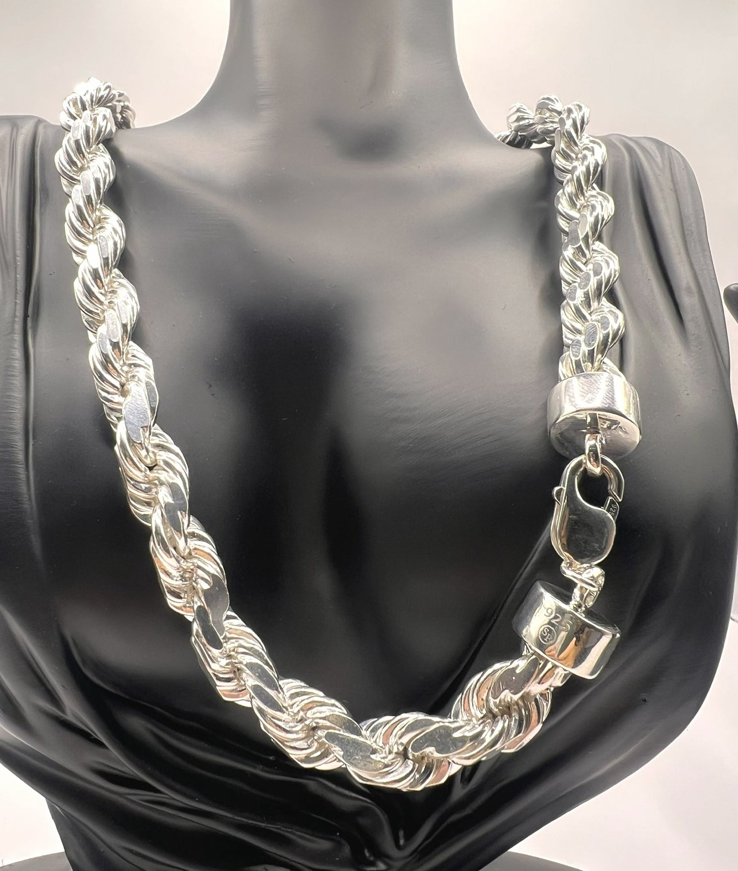 Solid 925 Sterling Silver Diamond Cut Rope Chain, High Polish Twisted Braid Necklace for Men & Women, Premium Silver Rope Chain Necklace