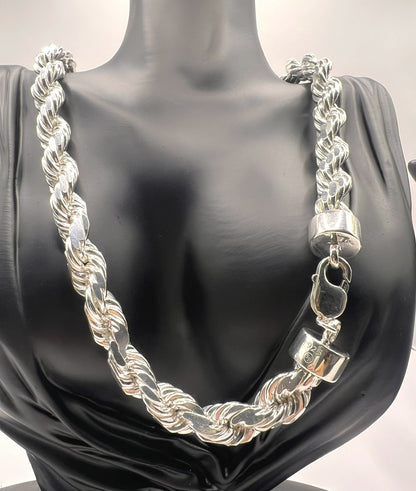 Solid 925 Sterling Silver Diamond Cut Rope Chain, High Polish Twisted Braid Necklace for Men & Women, Premium Silver Rope Chain Necklace