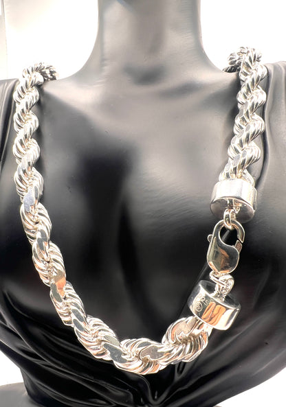 Solid 925 Sterling Silver Diamond Cut Rope Chain, High Polish Twisted Braid Necklace for Men & Women, Premium Silver Rope Chain Necklace