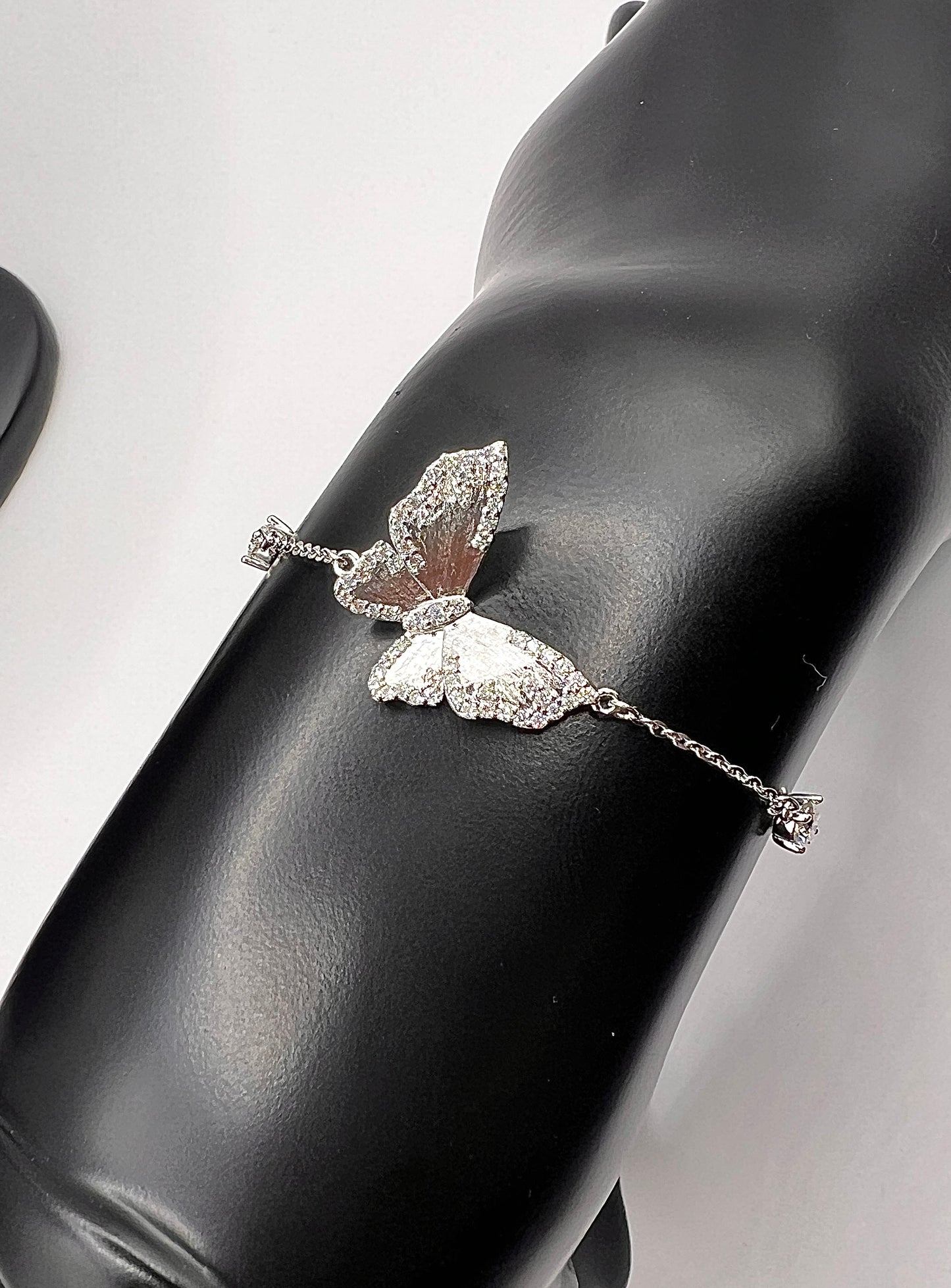 Moissanite Butterfly Necklace and Bracelet Set, 925 Sterling Silver Brushed Wing Enhancer Pendant, Custom Set Luxury Gift for Her