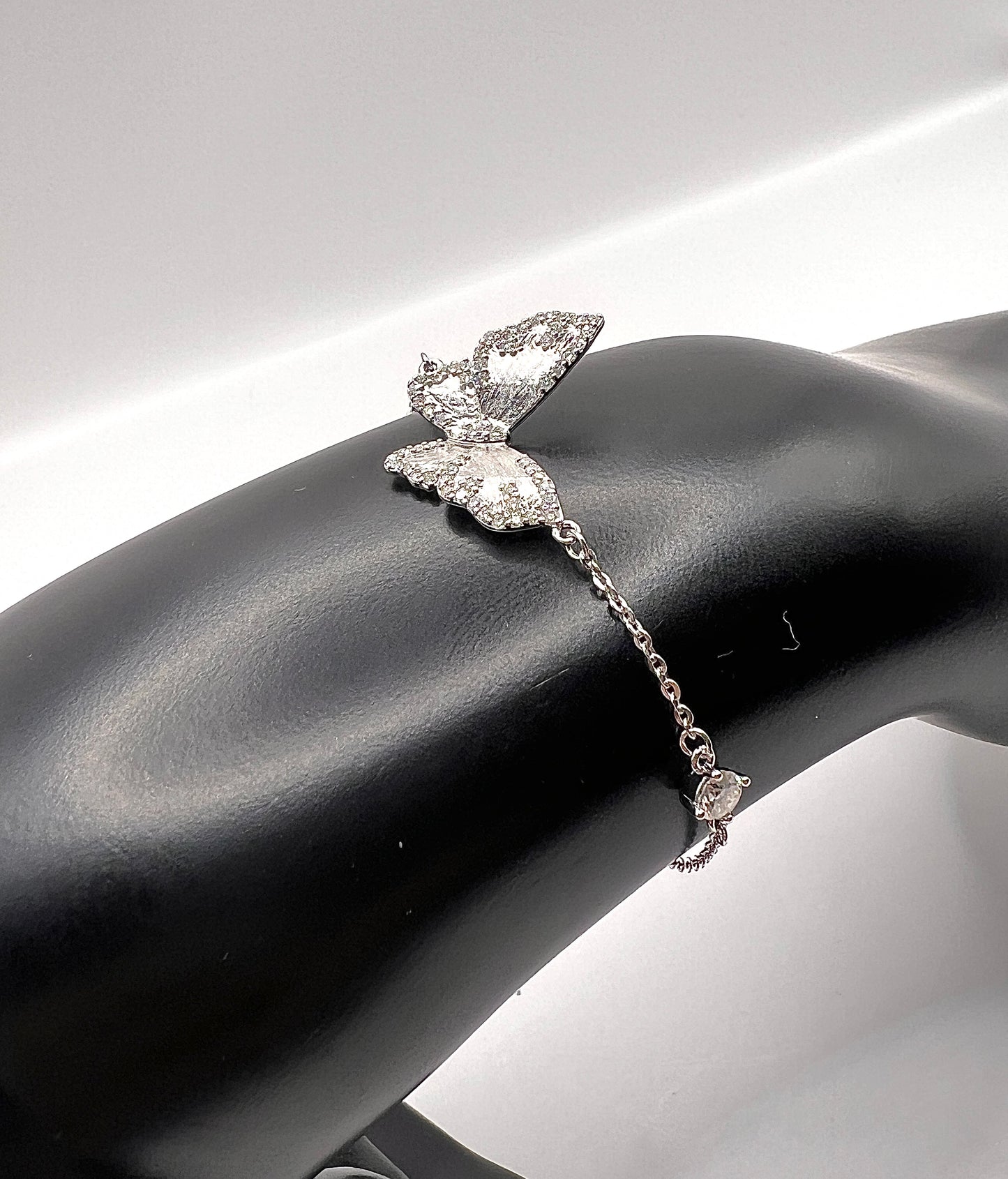 Moissanite Butterfly Necklace and Bracelet Set, 925 Sterling Silver Brushed Wing Enhancer Pendant, Custom Set Luxury Gift for Her