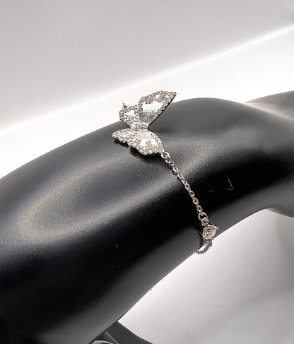 Moissanite Butterfly Necklace and Bracelet Set, 925 Sterling Silver Brushed Wing Enhancer Pendant, Custom Set Luxury Gift for Her