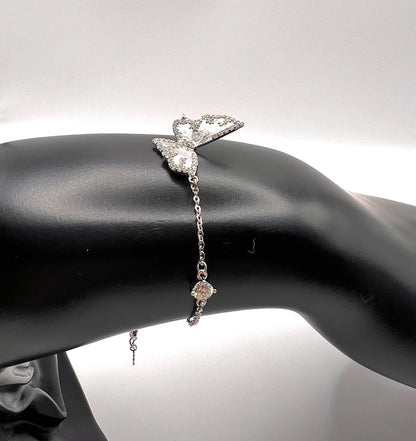 Moissanite Butterfly Necklace and Bracelet Set, 925 Sterling Silver Brushed Wing Enhancer Pendant, Custom Set Luxury Gift for Her