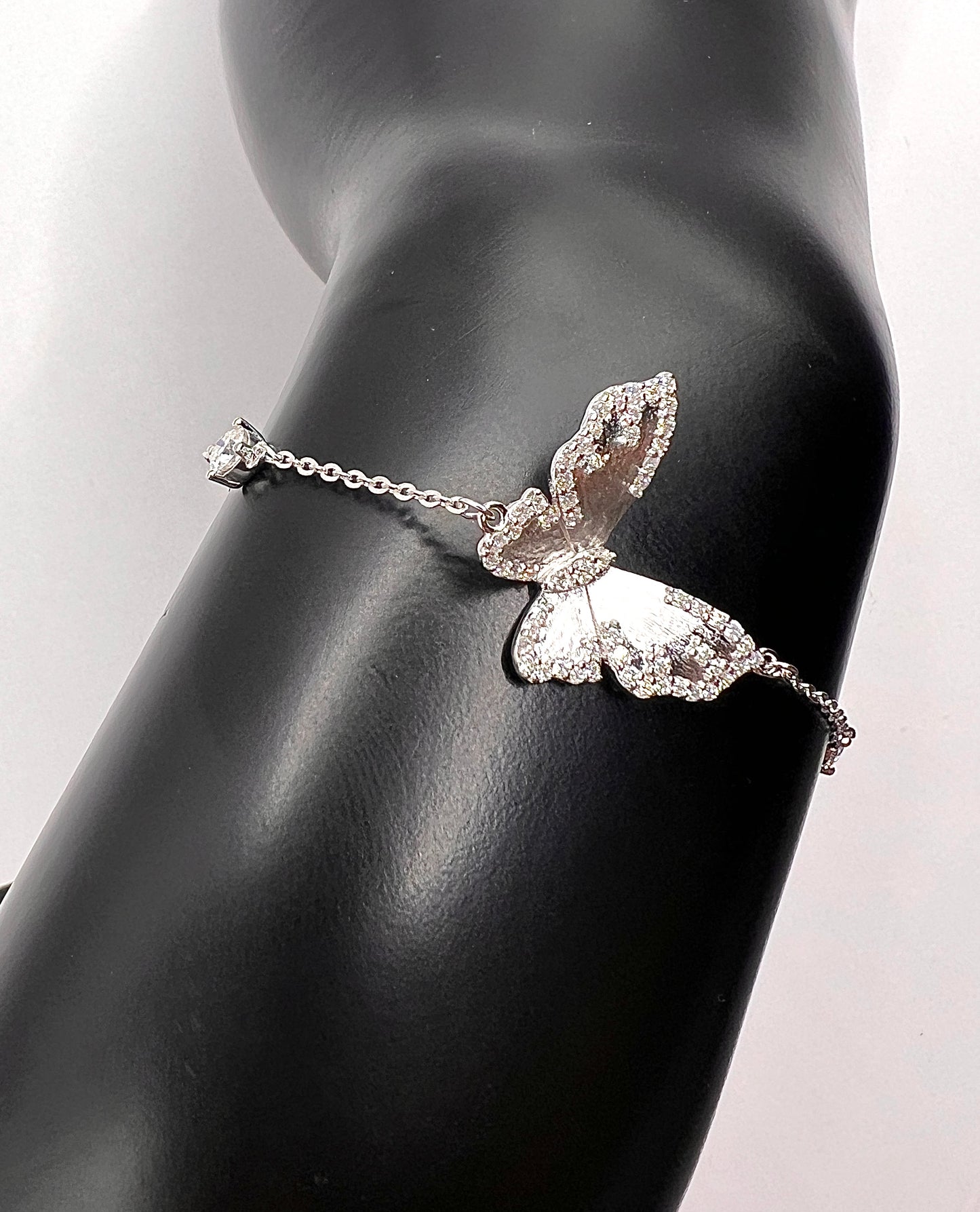 Moissanite Butterfly Necklace and Bracelet Set, 925 Sterling Silver Brushed Wing Enhancer Pendant, Custom Set Luxury Gift for Her