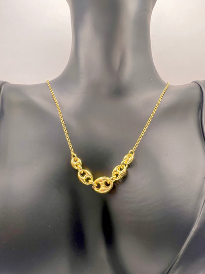 925 Sterling Silver Puffed Mariner Necklace Gold or Rhodium Plated Anchor Link Chain • Graduated Puff Link Choker Minimalist Statement Gift