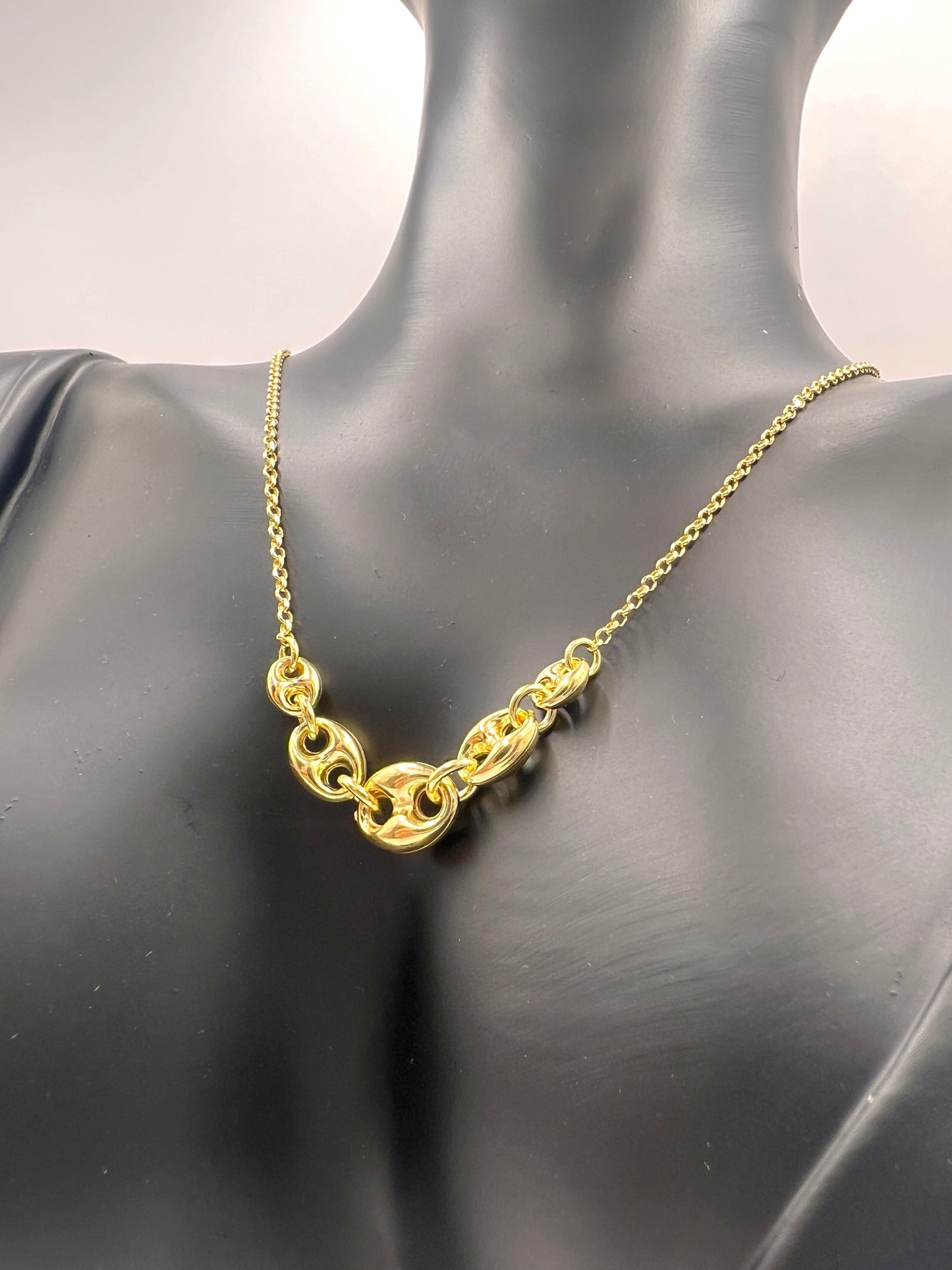 925 Sterling Silver Puffed Mariner Necklace Gold or Rhodium Plated Anchor Link Chain • Graduated Puff Link Choker Minimalist Statement Gift