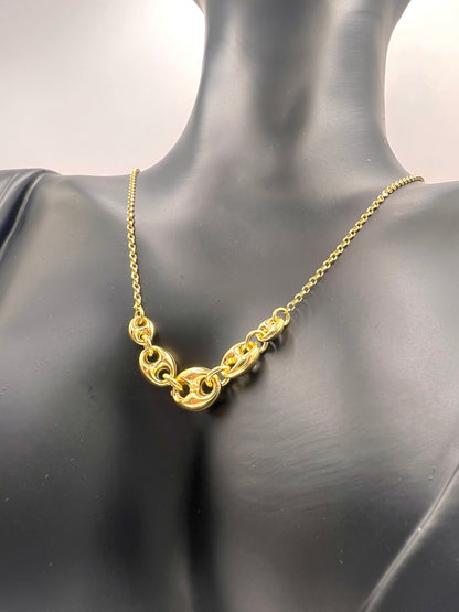 925 Sterling Silver Puffed Mariner Necklace Gold or Rhodium Plated Anchor Link Chain • Graduated Puff Link Choker Minimalist Statement Gift