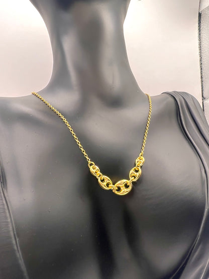 925 Sterling Silver Puffed Mariner Necklace Gold or Rhodium Plated Anchor Link Chain • Graduated Puff Link Choker Minimalist Statement Gift