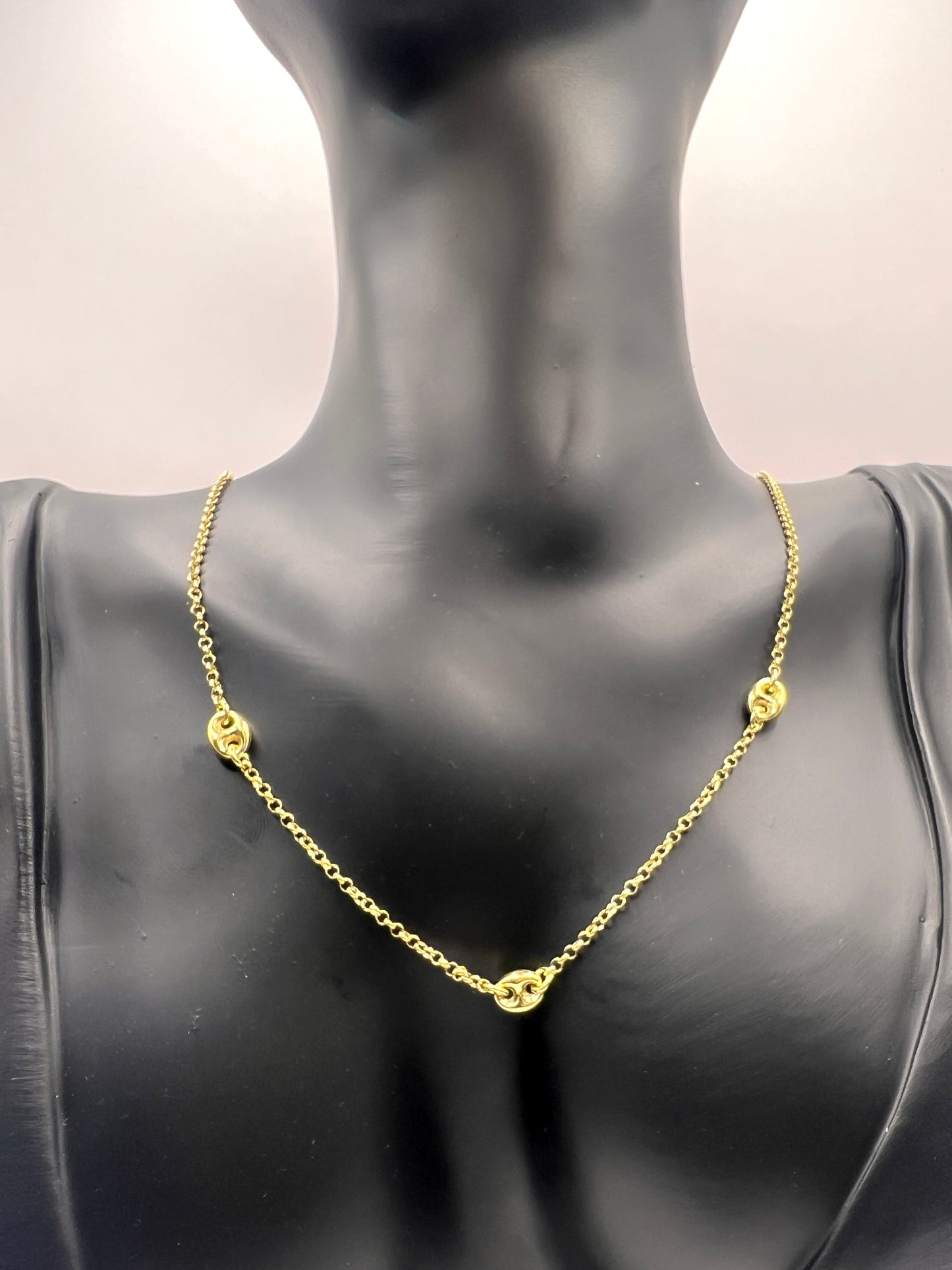 925 Sterling Silver 3 Puffed Mariner Necklace • Gold or Rhodium Plated Anchor Link Charm • Dainty Minimalist Triple Puff Choker Gift for Her