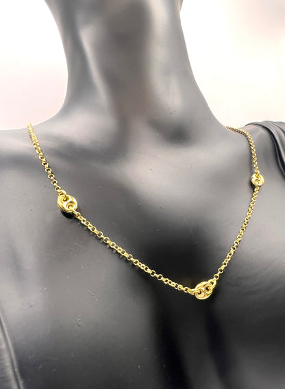 925 Sterling Silver 3 Puffed Mariner Necklace • Gold or Rhodium Plated Anchor Link Charm • Dainty Minimalist Triple Puff Choker Gift for Her