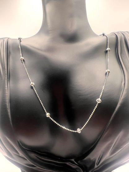 Solid 925 Sterling Silver Moon Cut Bead Chain, Alternating Ball Necklace for Men and Women, 14K Gold Plated or Rhodium Finished