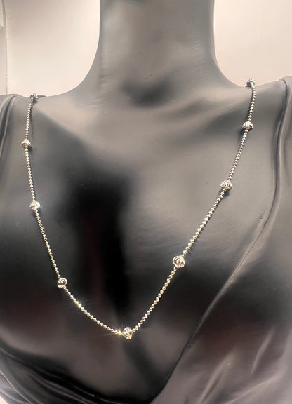 Solid 925 Sterling Silver Moon Cut Bead Chain, Alternating Ball Necklace for Men and Women, 14K Gold Plated or Rhodium Finished