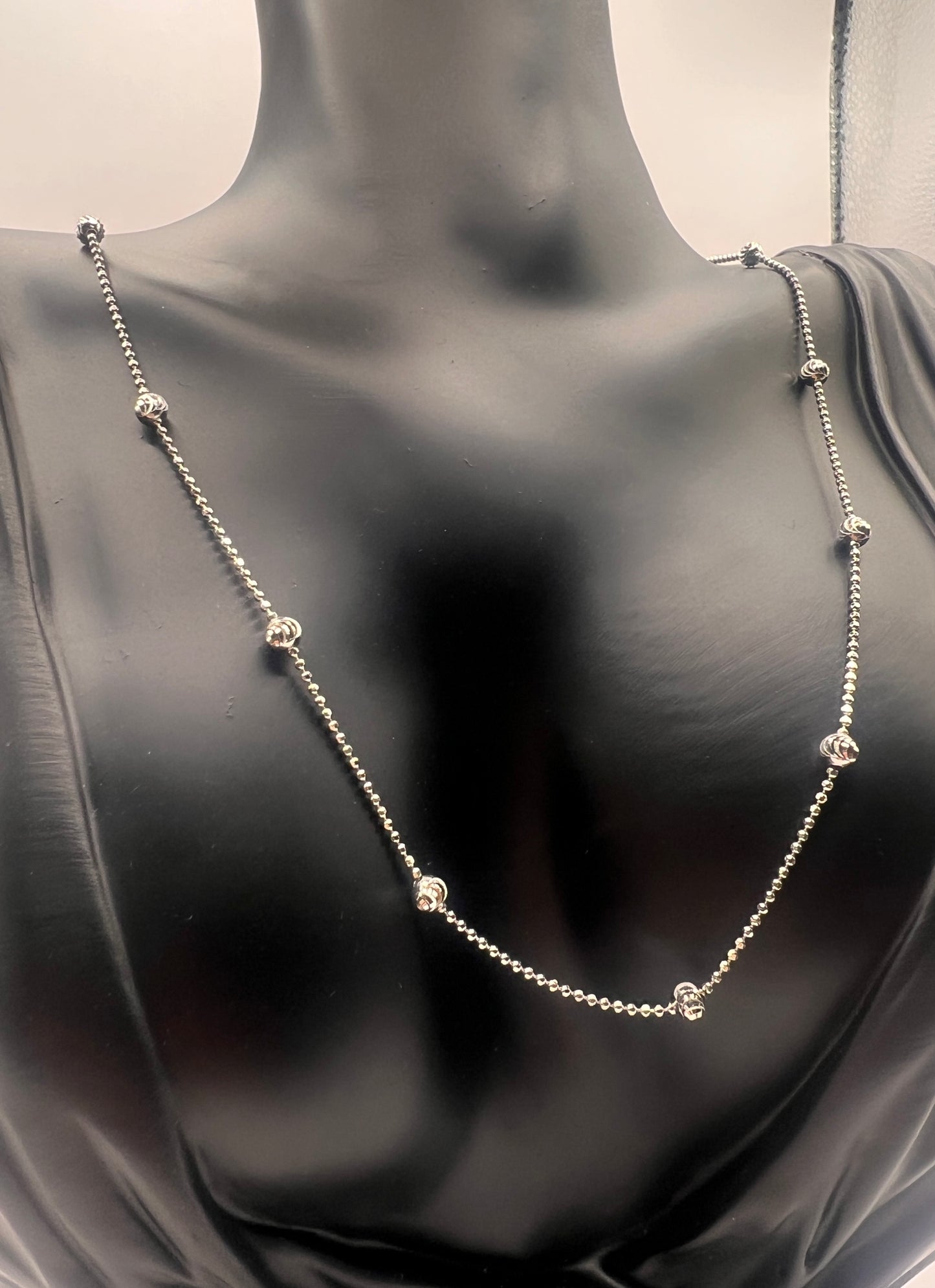 Solid 925 Sterling Silver Moon Cut Bead Chain, Alternating Ball Necklace for Men and Women, 14K Gold Plated or Rhodium Finished