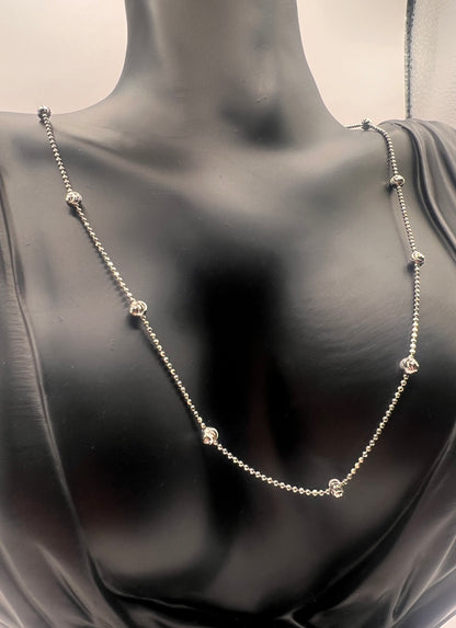 Solid 925 Sterling Silver Moon Cut Bead Chain, Alternating Ball Necklace for Men and Women, 14K Gold Plated or Rhodium Finished