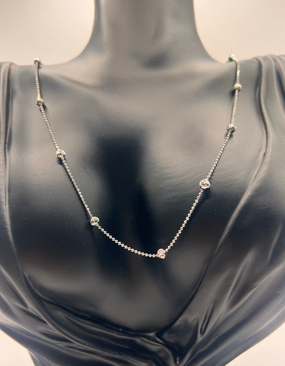 Solid 925 Sterling Silver Moon Cut Bead Chain, Alternating Ball Necklace for Men and Women, 14K Gold Plated or Rhodium Finished