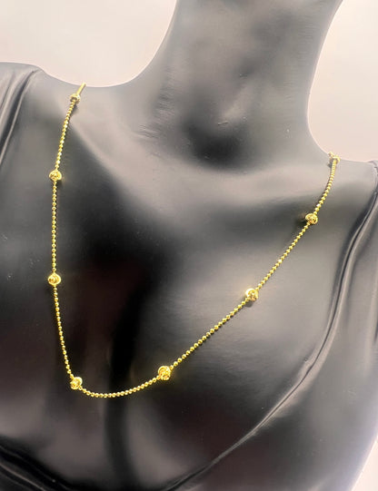 Solid 925 Sterling Silver Moon Cut Bead Chain, Alternating Ball Necklace for Men and Women, 14K Gold Plated or Rhodium Finished