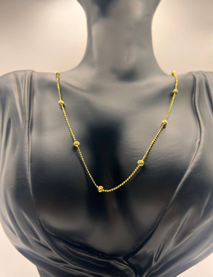 Solid 925 Sterling Silver Moon Cut Bead Chain, Alternating Ball Necklace for Men and Women, 14K Gold Plated or Rhodium Finished