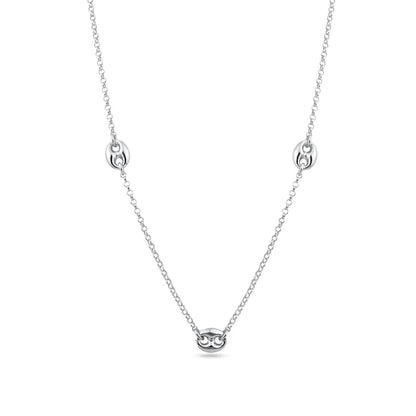 925 Sterling Silver 3 Puffed Mariner Necklace • Gold or Rhodium Plated Anchor Link Charm • Dainty Minimalist Triple Puff Choker Gift for Her