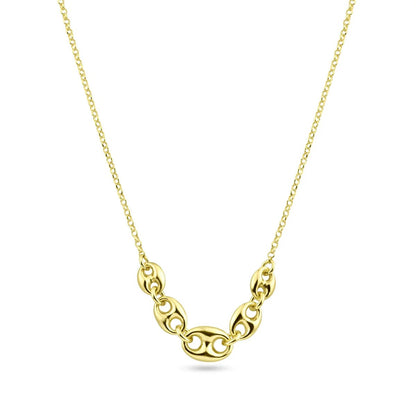925 Sterling Silver Puffed Mariner Necklace Gold or Rhodium Plated Anchor Link Chain • Graduated Puff Link Choker Minimalist Statement Gift