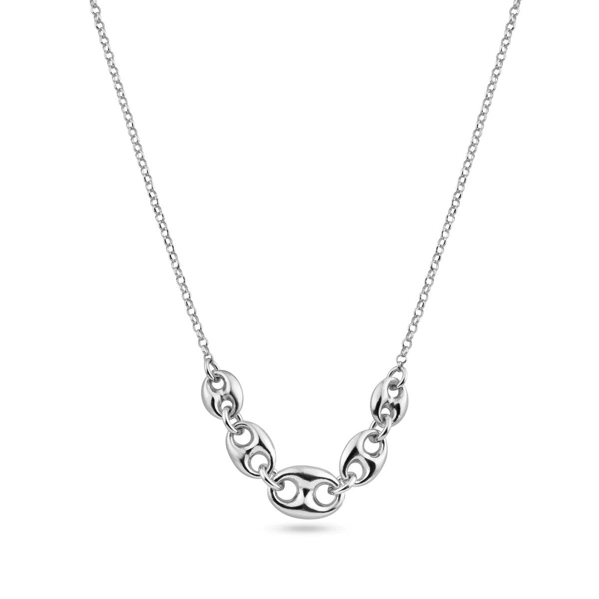 925 Sterling Silver Puffed Mariner Necklace Gold or Rhodium Plated Anchor Link Chain • Graduated Puff Link Choker Minimalist Statement Gift