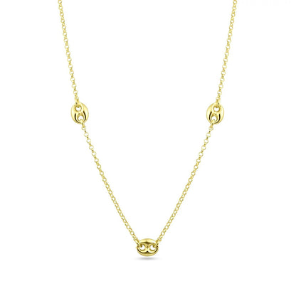 925 Sterling Silver 3 Puffed Mariner Necklace • Gold or Rhodium Plated Anchor Link Charm • Dainty Minimalist Triple Puff Choker Gift for Her