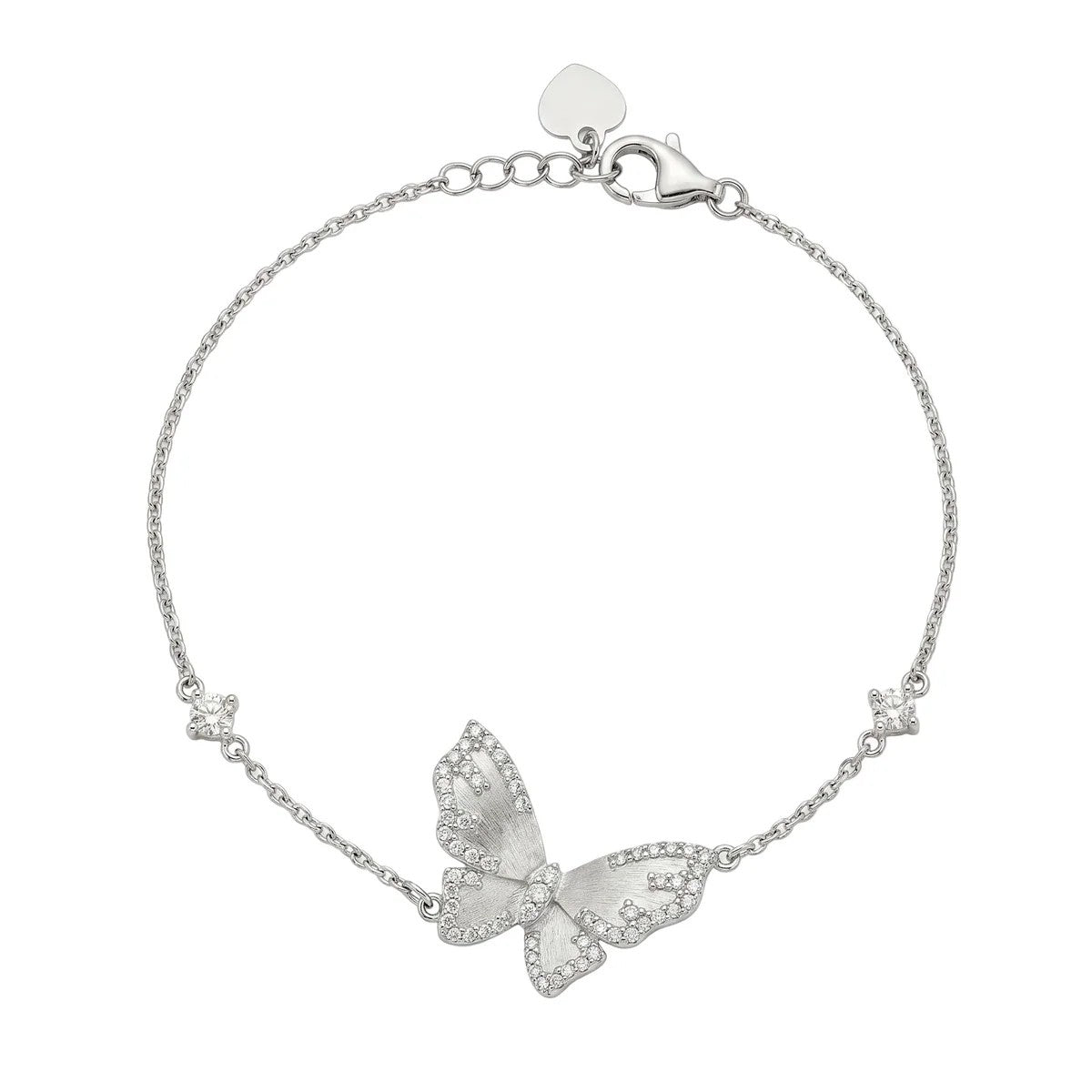 Moissanite Butterfly Necklace and Bracelet Set, 925 Sterling Silver Brushed Wing Enhancer Pendant, Custom Set Luxury Gift for Her