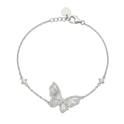 Moissanite Butterfly Necklace and Bracelet Set, 925 Sterling Silver Brushed Wing Enhancer Pendant, Custom Set Luxury Gift for Her