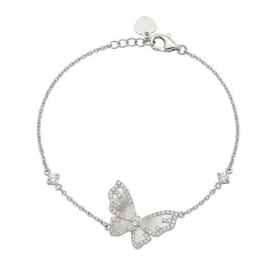 Moissanite Butterfly Necklace and Bracelet Set, 925 Sterling Silver Brushed Wing Enhancer Pendant, Custom Set Luxury Gift for Her