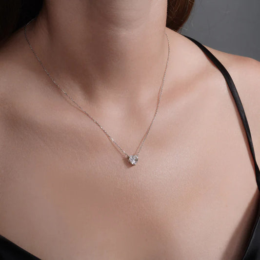 Sterling Silver Heart Moissanite Solitaire Necklace, GRA Certified