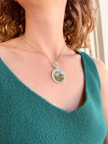 Solid 925 Sterling Silver Engravable Crown Pendant, Custom Monogram Photo Mirror Medallion Necklace for Men & Women, Personalized Royal Crest Jewelry