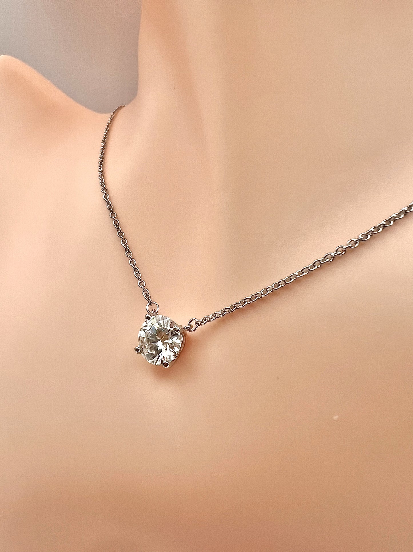 Sterling Silver Round Moissanite Solitaire Necklace – GRA Certified