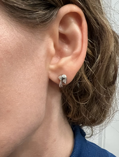 Solid 925 Sterling Silver Mushroom Studs, Tiny Silver Mushroom Earrings, Cute Nature Inspired Dainty Studs, Premium Crystal Toadstool Studs
