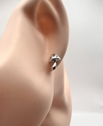 Solid 925 Sterling Silver Mushroom Studs, Tiny Silver Mushroom Earrings, Cute Nature Inspired Dainty Studs, Premium Crystal Toadstool Studs