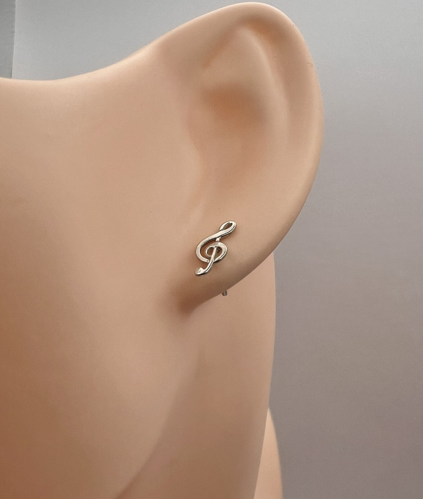 Solid 925 Sterling Silver Treble Clef Stud Earrings, Dainty G Clef Music Note Post Earrings for Women Men, Minimalist Tiny Musician Studs
