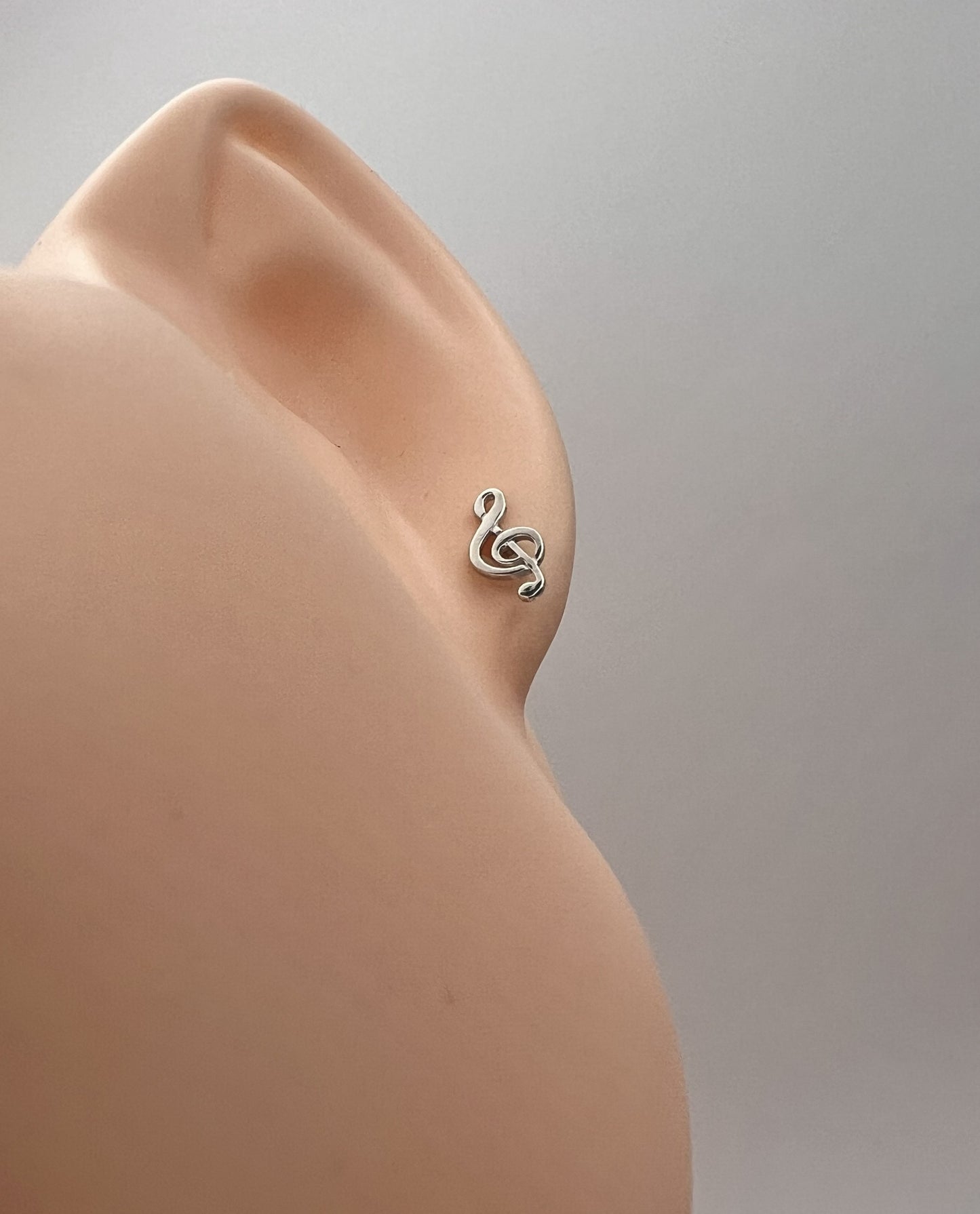 Solid 925 Sterling Silver Treble Clef Stud Earrings, Dainty G Clef Music Note Post Earrings for Women Men, Minimalist Tiny Musician Studs