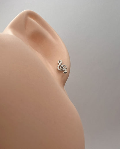 Solid 925 Sterling Silver Treble Clef Stud Earrings, Dainty G Clef Music Note Post Earrings for Women Men, Minimalist Tiny Musician Studs