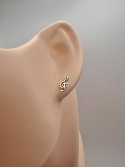 Solid 925 Sterling Silver Treble Clef Stud Earrings, Dainty G Clef Music Note Post Earrings for Women Men, Minimalist Tiny Musician Studs
