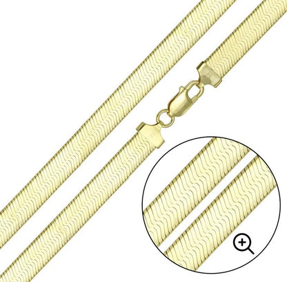 Solid 925 Sterling Silver Gold Plated Herringbone Chain, Flat Snake Link Necklace for Men & Women, High Polish Mirror Chain 3.5mm to 9.5mm