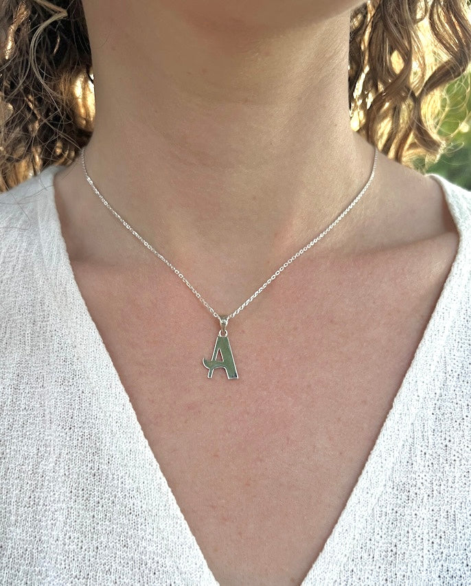 Custom Cursive Initial Necklace 925 Sterling Silver, Funky Freshwave Script Letter Pendant, Personalized Minimalist Monogram Gift for Her