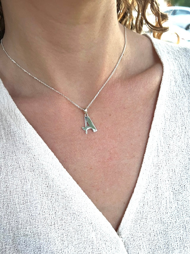 Custom Cursive Initial Necklace 925 Sterling Silver, Funky Freshwave Script Letter Pendant, Personalized Minimalist Monogram Gift for Her