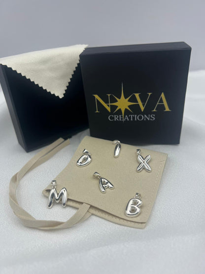 Custom Silver Bubble Initial Necklace, 3D Puffy Balloon Letter Pendant in 925 Sterling Silver, Modern Personalized Monogram Gift for Her