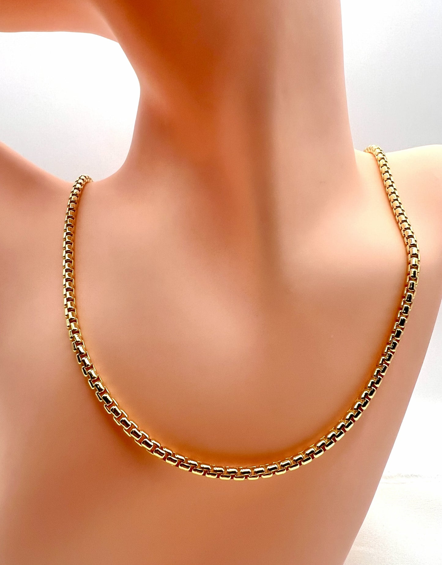 Solid 925 Sterling Silver Round Box Chain, 14K Gold Plated Rounded Venetian Link Necklace for Men & Women, Premium Pendant Chain 1.7mm to 3.3mm