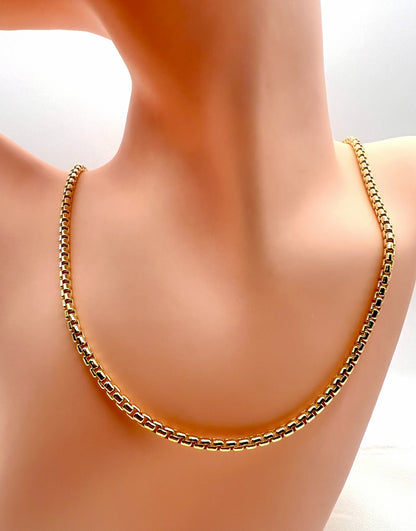 Solid 925 Sterling Silver Round Box Chain, 14K Gold Plated Rounded Venetian Link Necklace for Men & Women, Premium Pendant Chain 1.7mm to 3.3mm