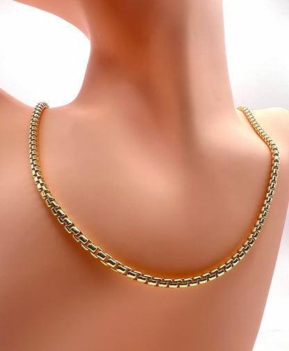 Solid 925 Sterling Silver Round Box Chain, 14K Gold Plated Rounded Venetian Link Necklace for Men & Women, Premium Pendant Chain 1.7mm to 3.3mm