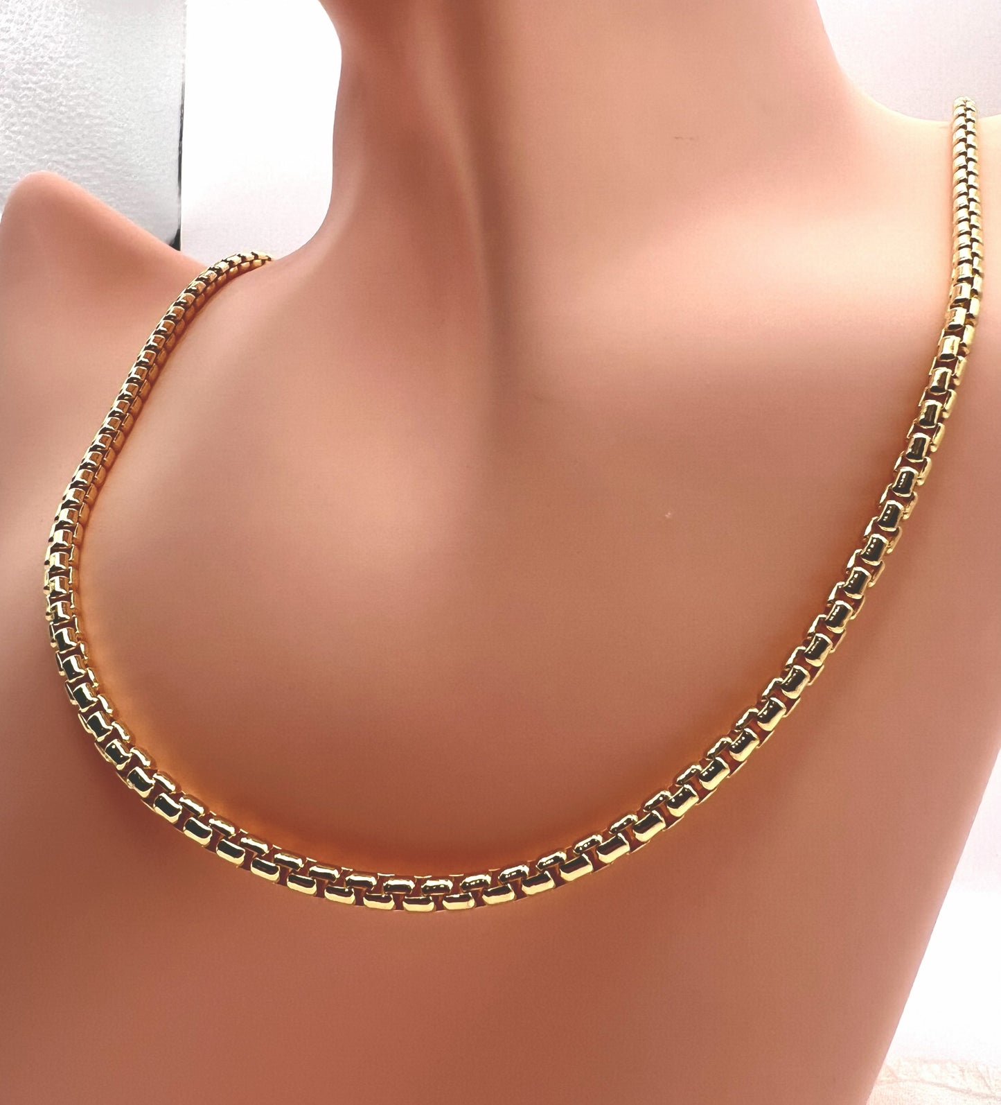 Solid 925 Sterling Silver Round Box Chain, 14K Gold Plated Rounded Venetian Link Necklace for Men & Women, Premium Pendant Chain 1.7mm to 3.3mm