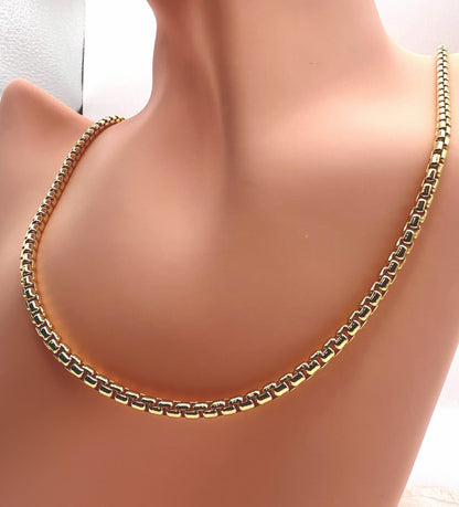 Solid 925 Sterling Silver Round Box Chain, 14K Gold Plated Rounded Venetian Link Necklace for Men & Women, Premium Pendant Chain 1.7mm to 3.3mm