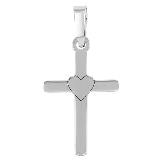 Sterling Silver Dainty Shiny Cross with Engraved Heart in Middle, Lightweight Silver Jewelry, Religious Pendants, Personalized Custom Charms