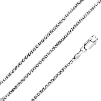 Solid 925 Sterling Silver Wheat Chain, Woven Spiga Link Necklace for Men & Women, Premium Solid Silver Braided Chain for Charms and Crosses