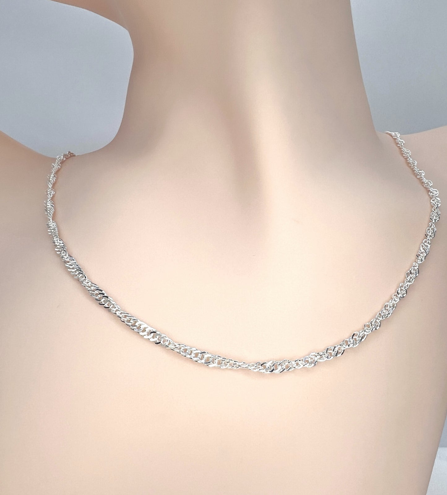 Solid 925 Sterling Silver Diamond Cut Singapore Chain, Twisted Wave Link Sparkle Necklace for Men & Women, Dainty Ripple Pendant Chain